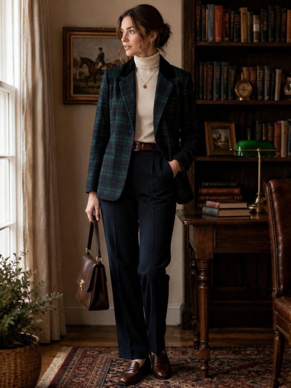 Vintage Sag Harbor Petite Blackwatch Plaid Blazer Velvet Collar Size 10 Petite